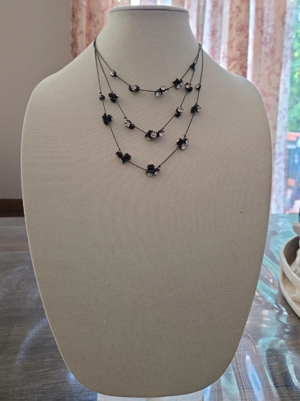 Delicate Black Floral Layered Necklace